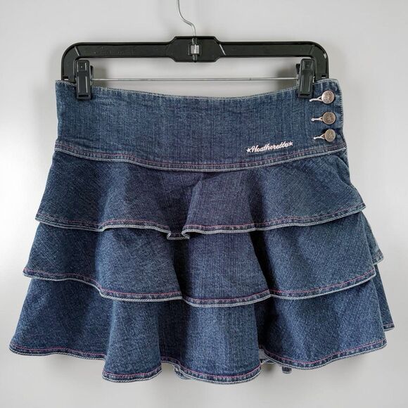 heatherette Dresses & Skirts - Vintage Y2K Ruffled Tiered Denim Mini Skirt Heatherette 7 Cotton Stretch 2000s